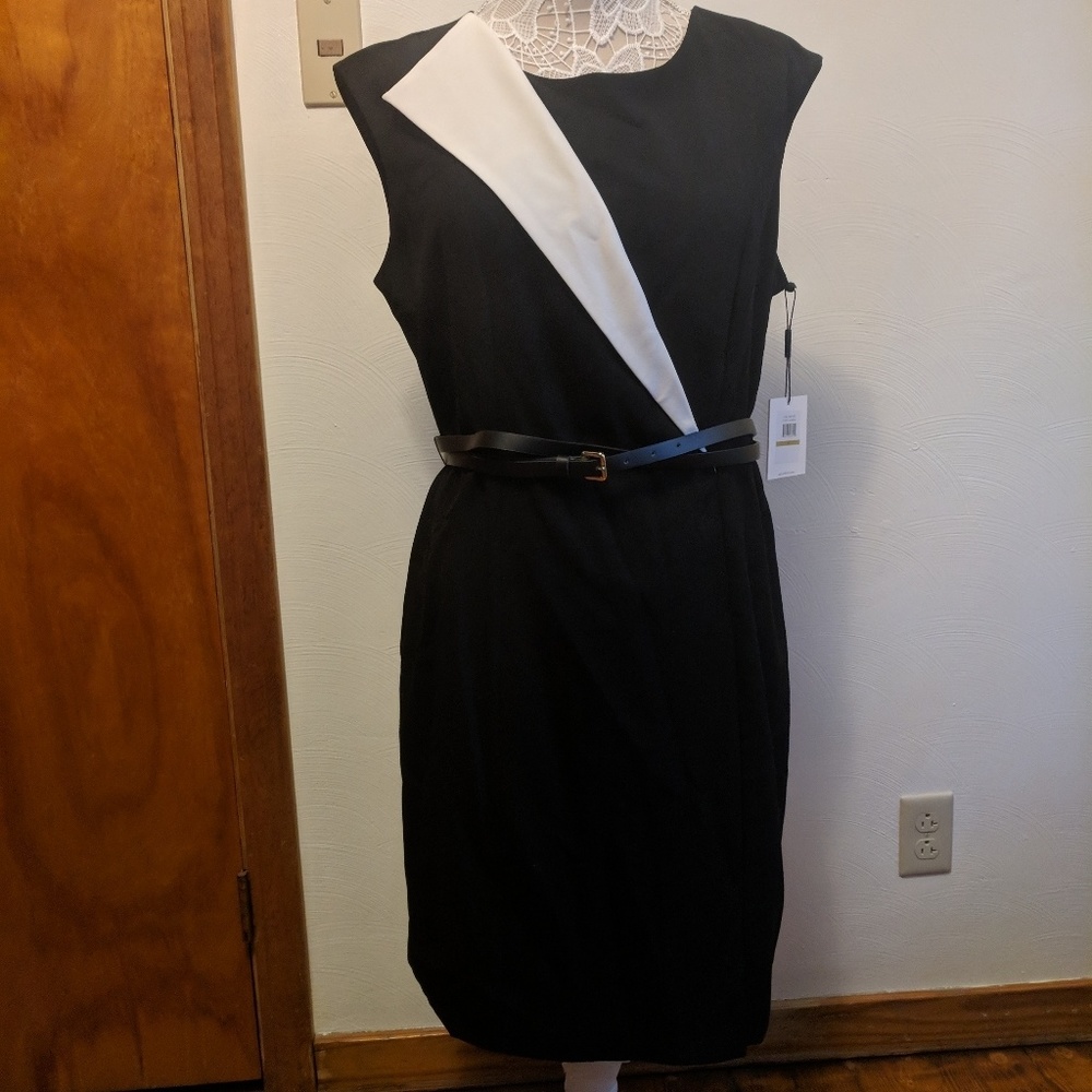 Calvin Klein Black and White Sleeveless Dress